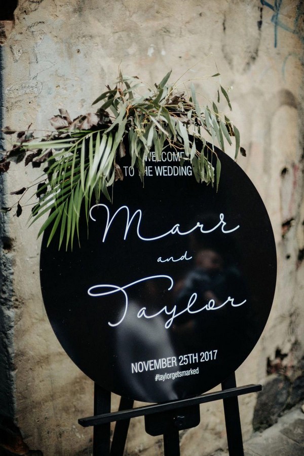 Black Acrylic Wedding Welcome Sign white calligraphy