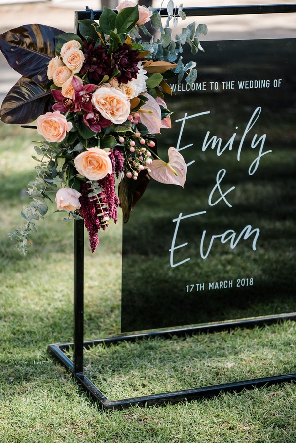 Black acrylic wedding welcome signage