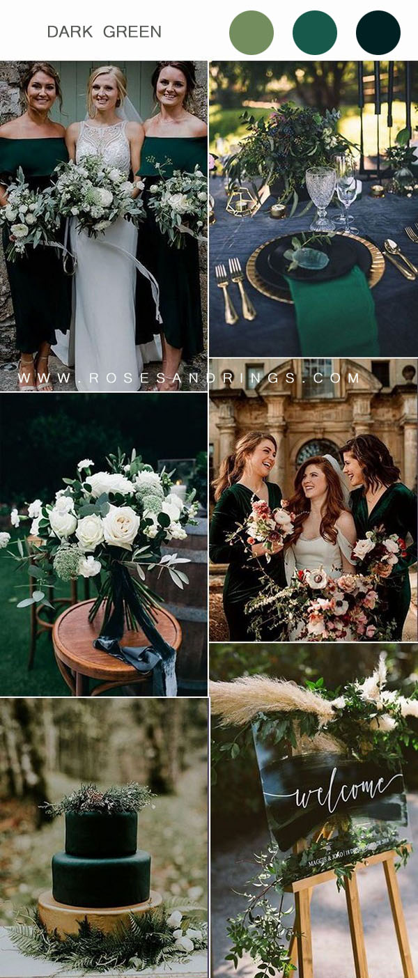 Dark green bridesmaid dress wedding table decor wedding cake ideas