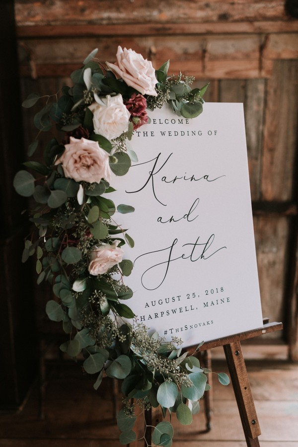 Minimalist blush and greenery printed wedding welcome sign