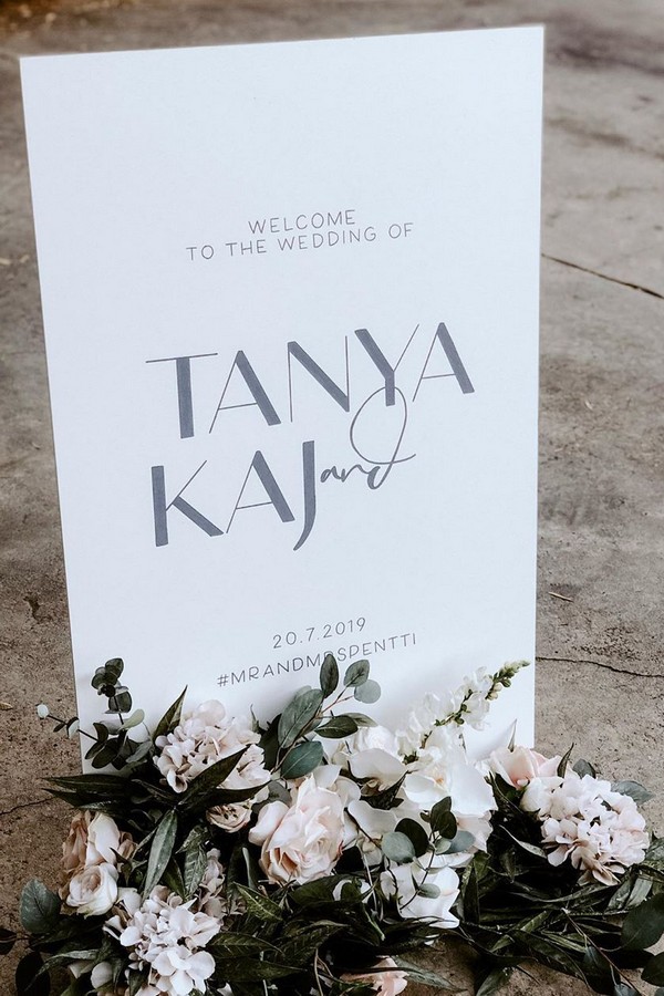 Minimalist navy and white wedding welcome sign