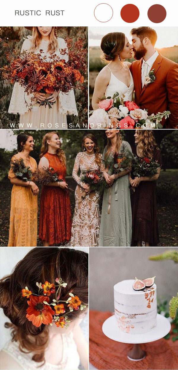 Rust wedding bouquet bridal accessory bridesmaid dress for fall