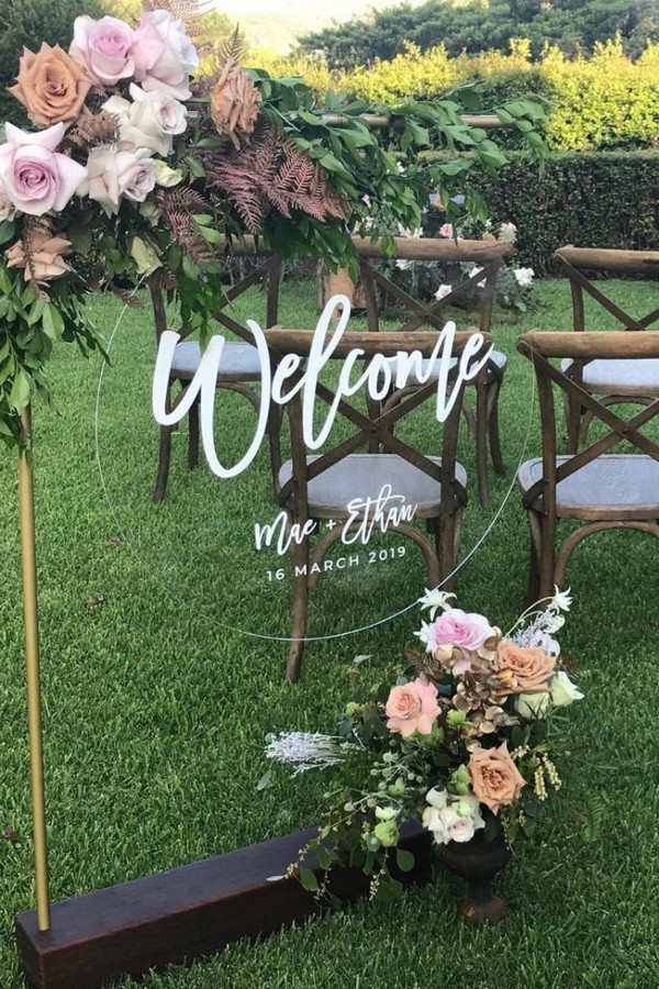 acrylic and floral wedding signage ideas