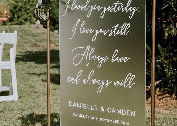 acrylic wedding welcome sign with floral