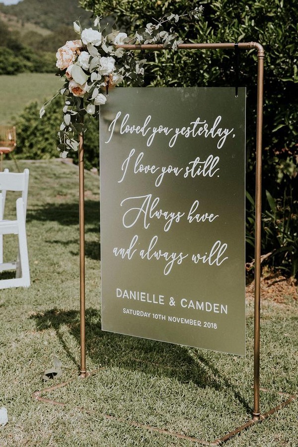 acrylic wedding welcome sign with floral