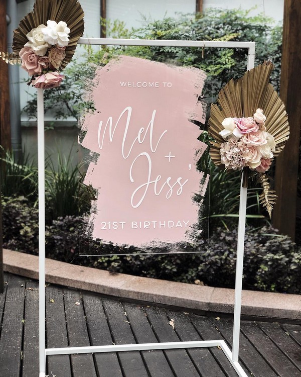 boho pink acrylic wedding welcome sign