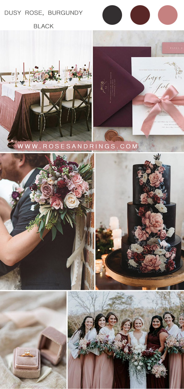 dusty rose burgundy and dark grey vintage wedding colors
