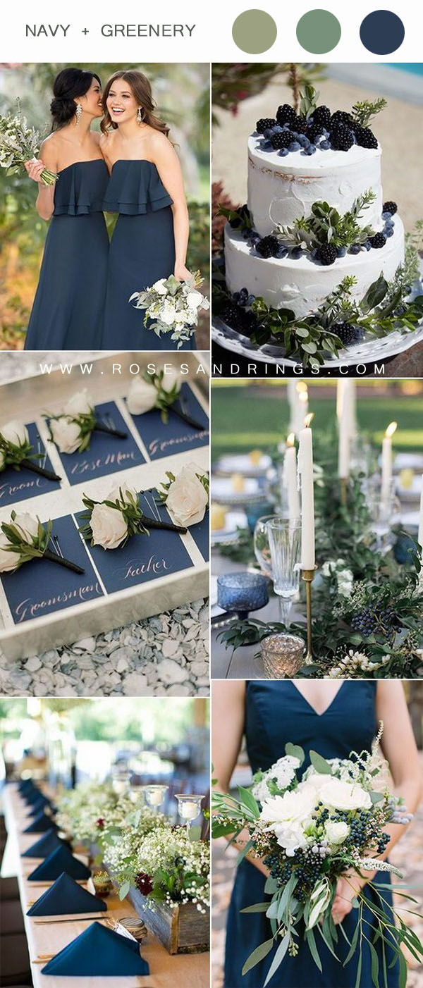 fall navy blue and greenery wedding color ideas