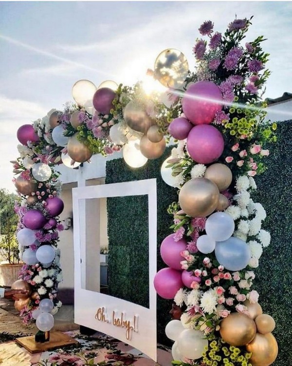 gold and pink balloons wedding photo booth 20