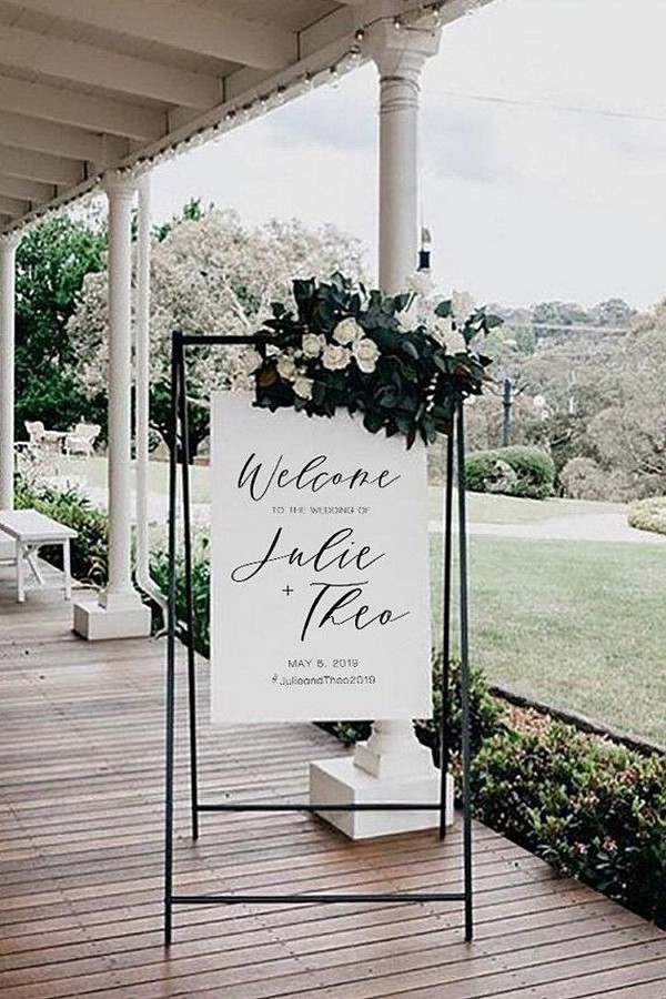 minimalistic black white green printable welcome sign