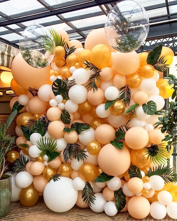 orange balloons wedding backdrop decor ideas 12