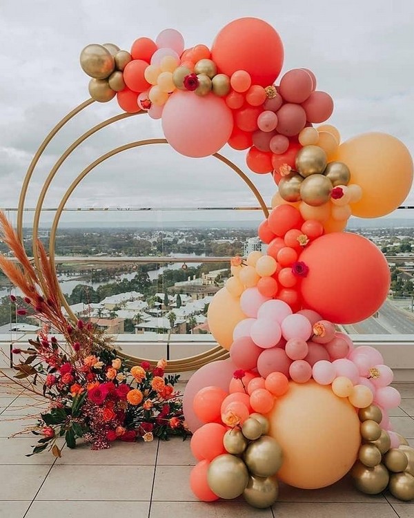 orange balloons wedding backdrop decor ideas 19