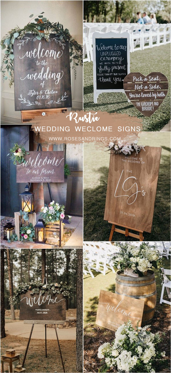 rustic wooden wedding welcome signs