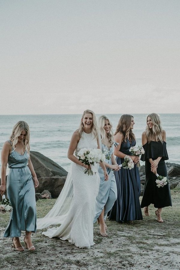 Blue mismatched bridesmaid dresses