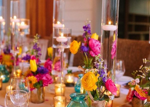 Colorful wildflowers wedding centerpiece