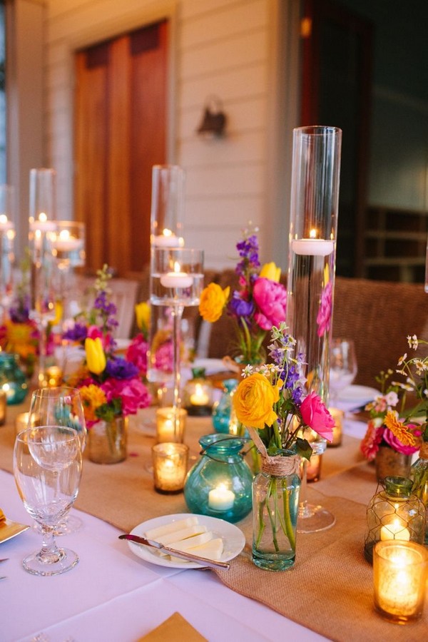 Colorful wildflowers wedding centerpiece