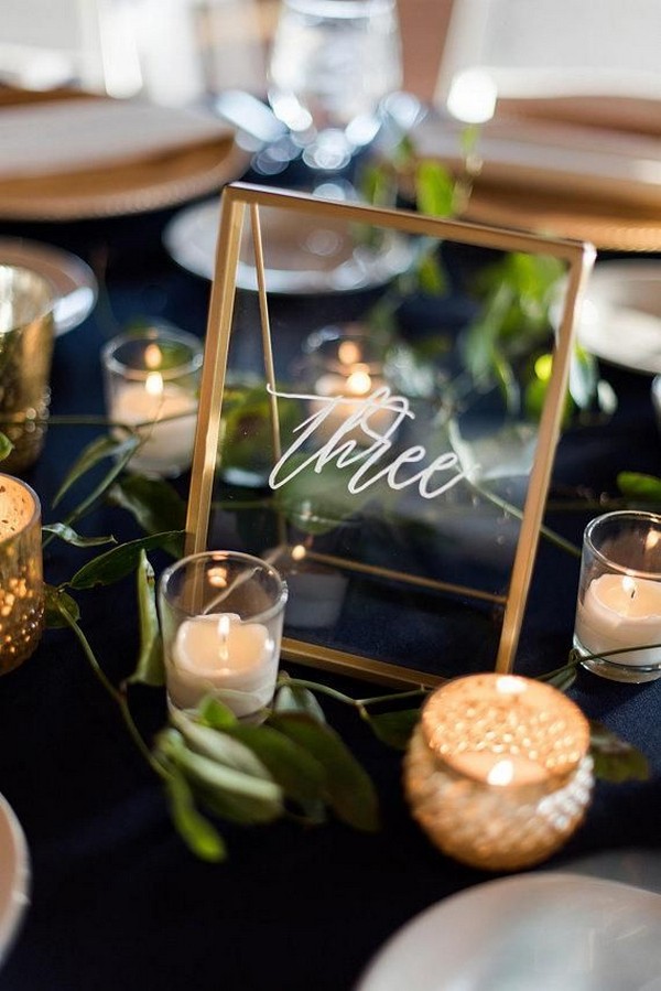Hand lettered Gold Framed Table Numbers