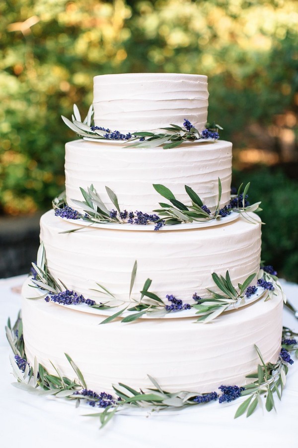 Olive Branch and Fresh Lavender Wedding Cake