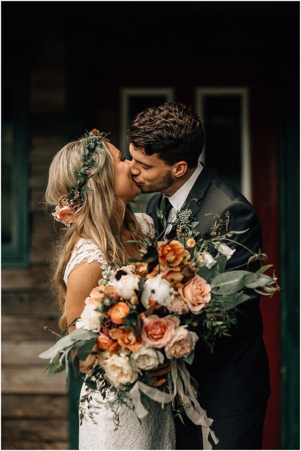 Rust burnt orange fall wedding bouquet idea - bohemian wedding flowers, dusty orange wedding bouquets