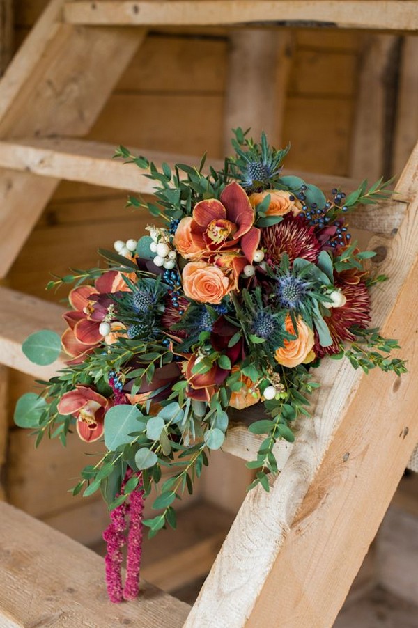 Rust burnt orange fall wedding bouquet idea - bohemian wedding flowers, dusty orange wedding bouquets