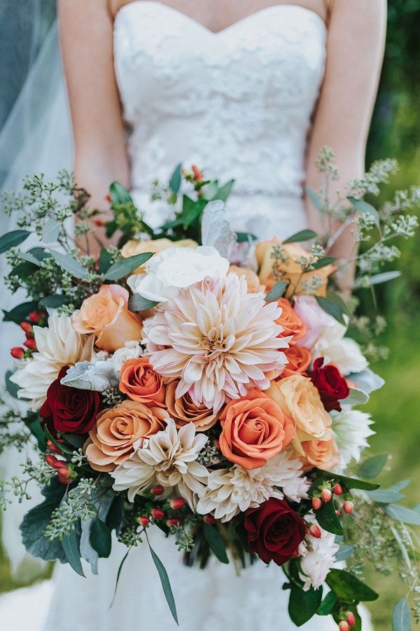 Rust burnt orange fall wedding bouquet idea - bohemian wedding flowers, dusty orange wedding bouquets