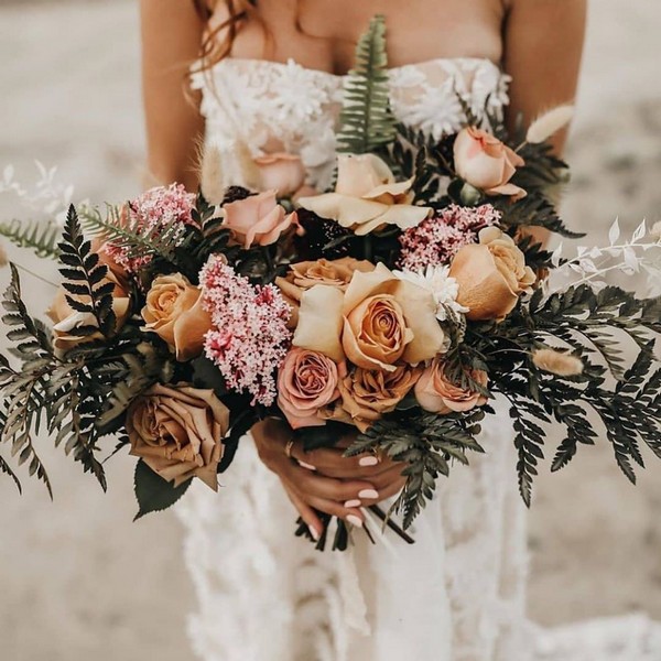 Rust burnt orange fall wedding bouquet idea - bohemian wedding flowers, dusty orange wedding bouquets