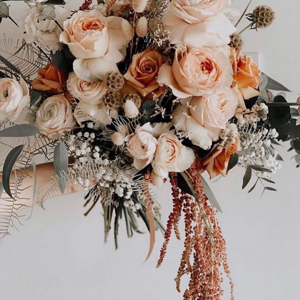 Rust burnt orange fall wedding bouquet idea - bohemian wedding flowers, dusty orange wedding bouquets