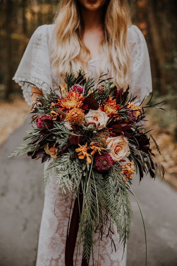 Rust burnt orange fall wedding bouquet idea - bohemian wedding flowers, dusty orange wedding bouquets