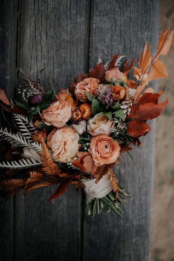 Rust burnt orange fall wedding bouquet idea - bohemian wedding flowers, dusty orange wedding bouquets