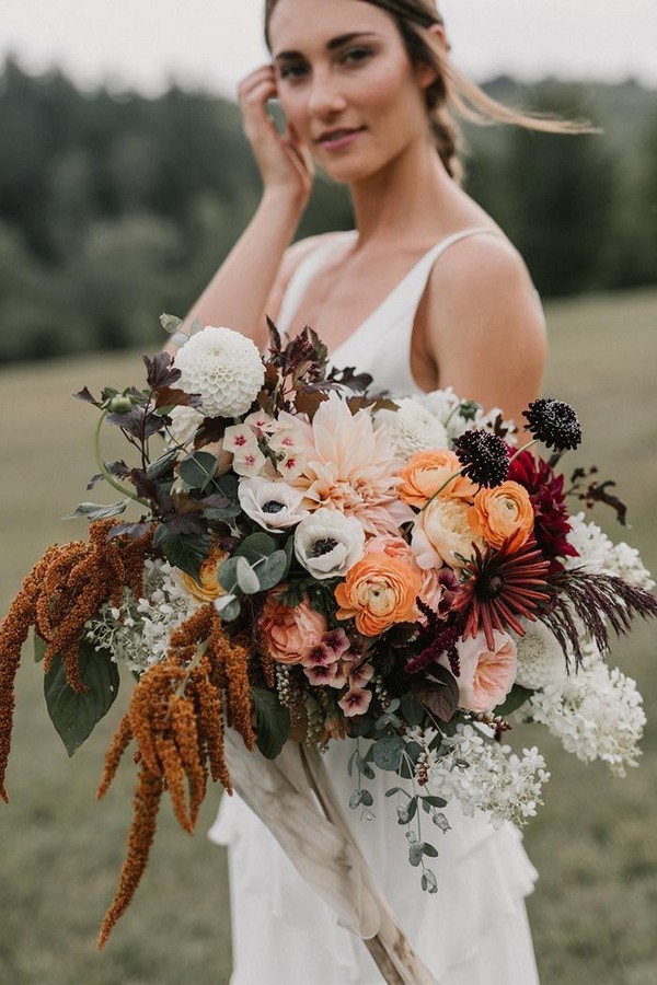 Rust burnt orange fall wedding bouquet idea - bohemian wedding flowers, dusty orange wedding bouquets