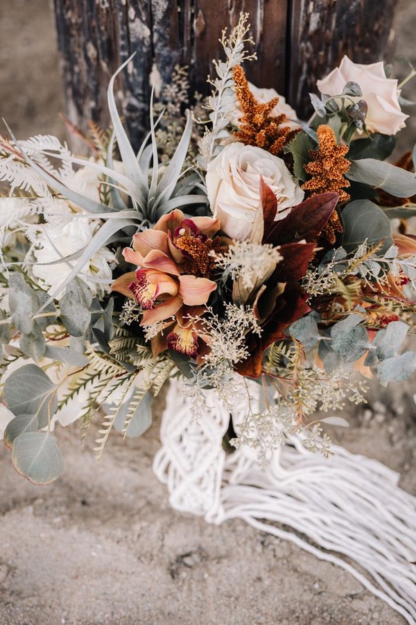 Rust burnt orange fall wedding bouquet idea - bohemian wedding flowers, dusty orange wedding bouquets