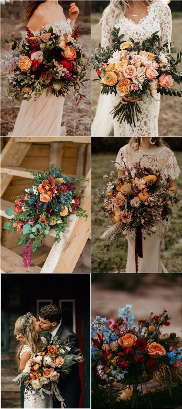 Rust burnt orange fall wedding bouquet idea - bohemian wedding flowers, dusty orange wedding bouquets