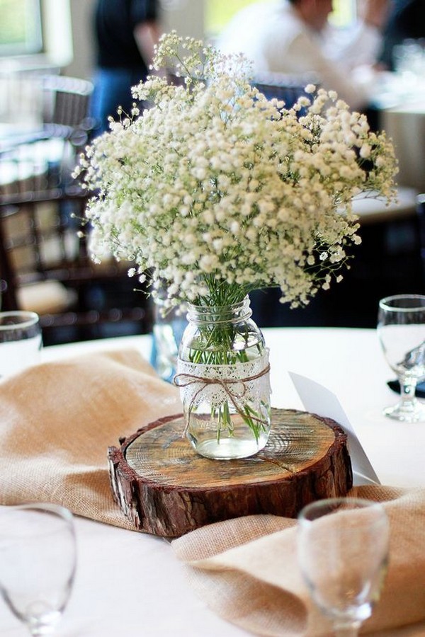 Rustic Baby's Breath Wedding Centerpiece Decorations Ideas