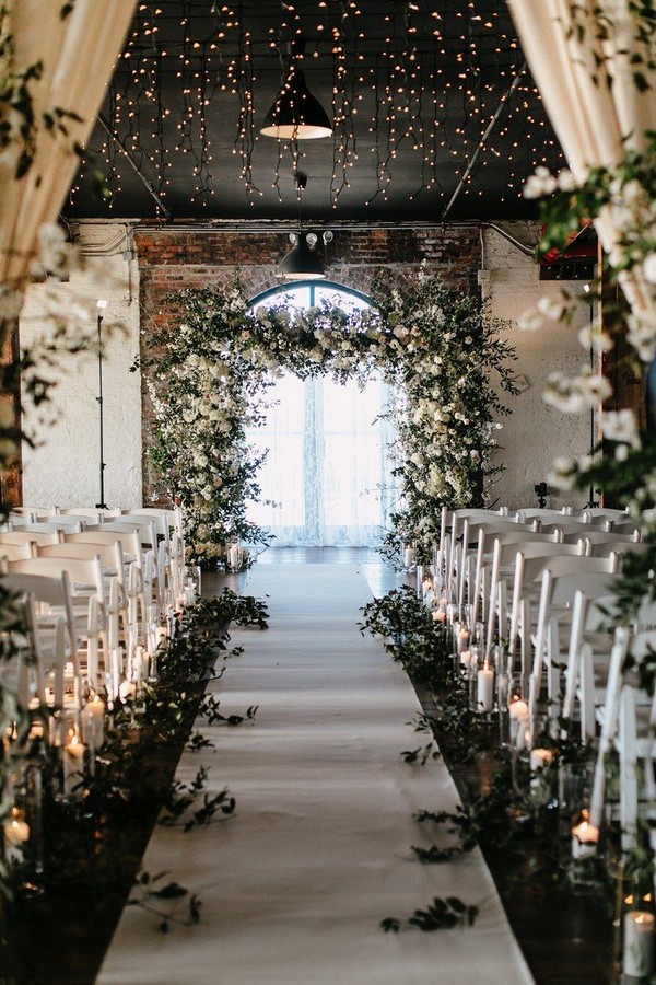 Rustic Romantic Industrial Greenery Wedding Ceremony Aisle