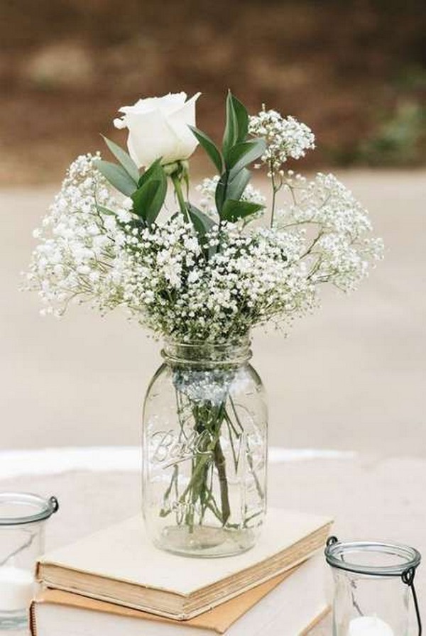 Simple Wedding Centerpieces Babys Breath Ribbons