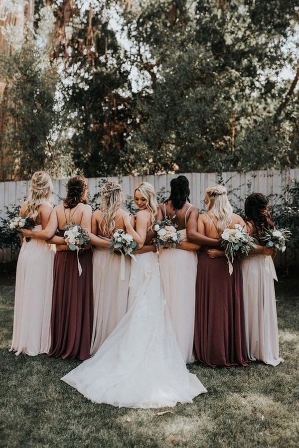 blush and burgundy mismatched bridesmaid dresses