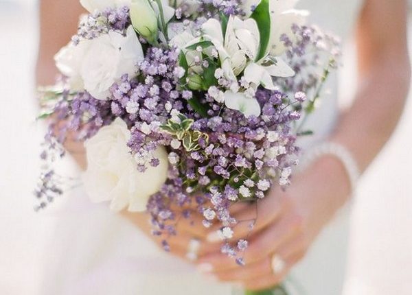 boho lavender and white flowers wedding bouquet