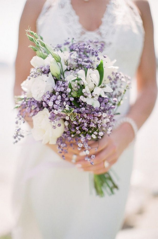 boho lavender and white flowers wedding bouquet