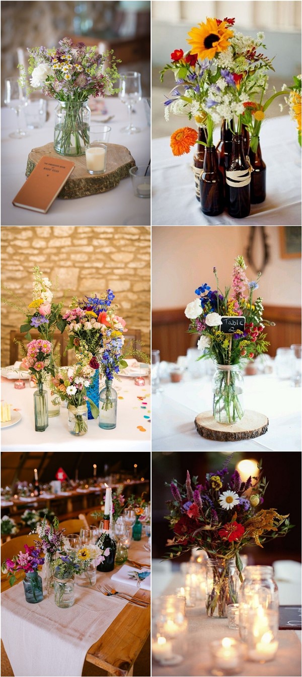 budget friendly colorful wildflower wedding centerpiece ideas