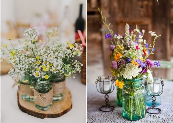 budget friendly colorful wildflower wedding centerpiece ideas3