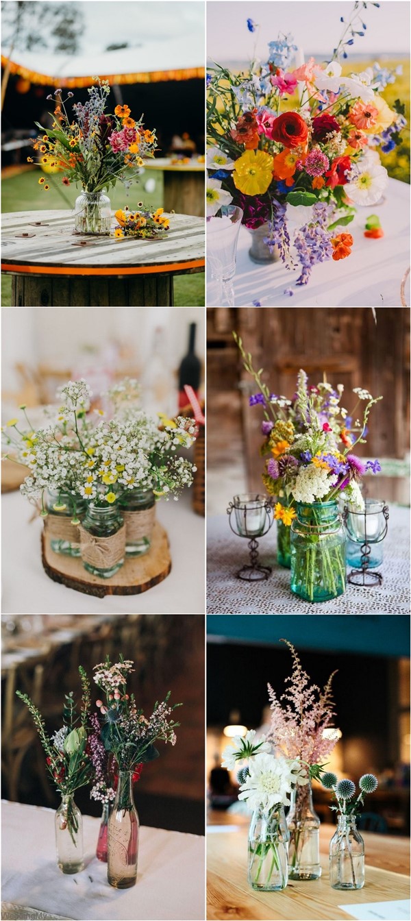 budget friendly colorful wildflower wedding centerpiece ideas