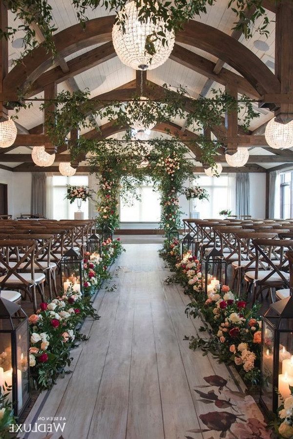 chic indoor wedding ceremony ideas with candles and floral