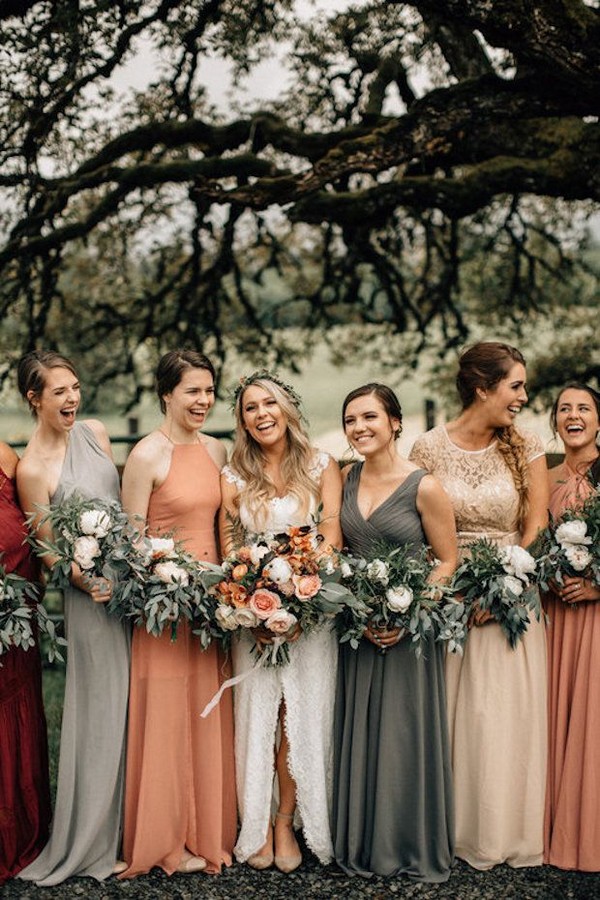 chic, modern mismatched bridesmaid dresses