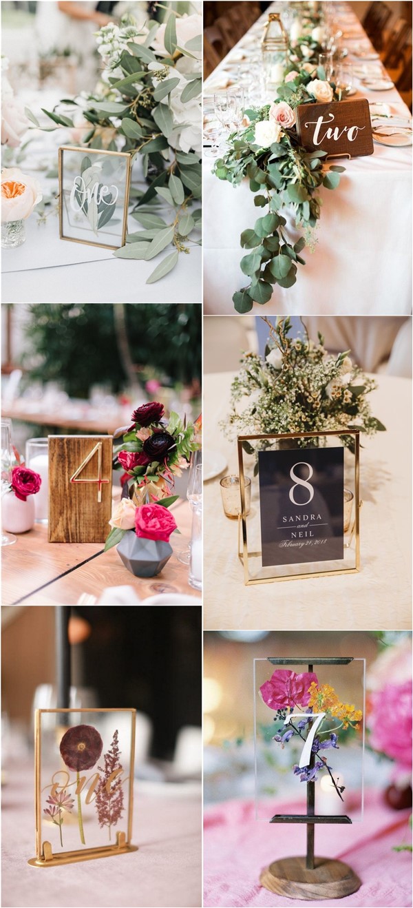 chic wedding table number and wedding centerpiece ideas