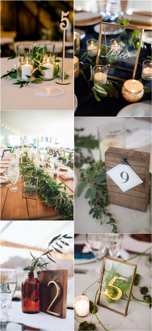 chic wedding table number and wedding centerpiece ideas