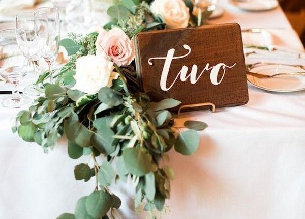 chic wood wedding table number ideas for long table
