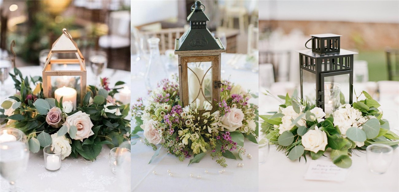 lantern wedding centerpiece with flowers