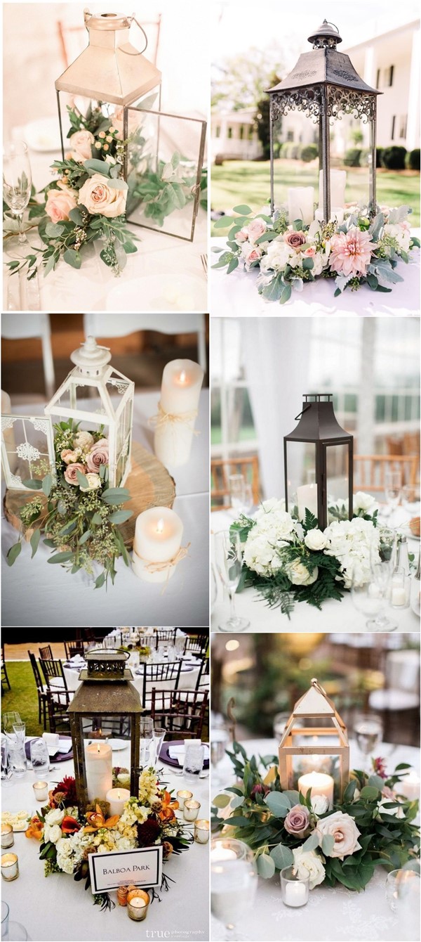 lantern wedding centerpiece with flowers