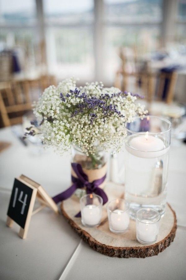 lavender and baby's breath wedding centerpiece