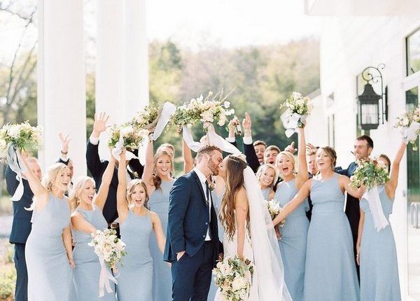 light blue halter bridesmaid dresses